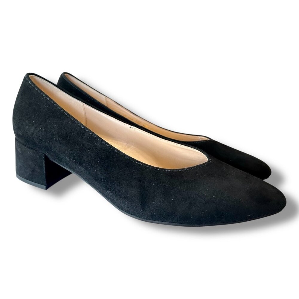 Gabor Black Suede Block Heels Pointed Toe Comfort Classic